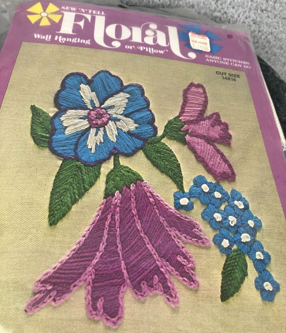 Vintage Sew 'N' Tell Basic Stitch Floral Embroidery Kit Craft Sewing Beginner